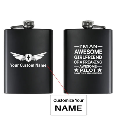 I am an Awesome Girlfriend aviation design on stainless hip flask, compact pocket-size flask.