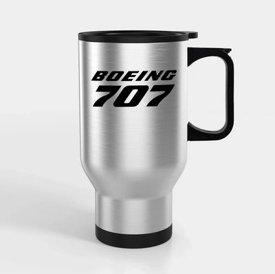 Boeing 707 & Text Travel Mugs (With Holder) aviation design on travel mug with holder, insulated double-wall with car-cup bas.