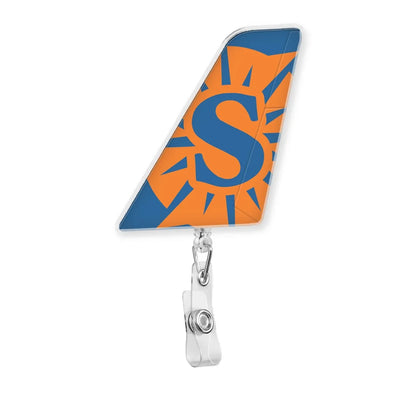 Sun Country Airlines aviation design on durable plastic with metal clip tail-shape retractable ID card badge.