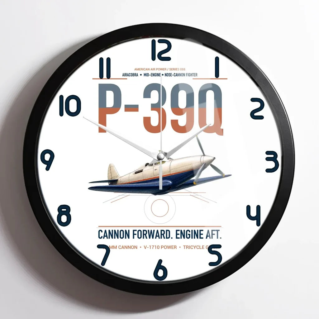 P-39Q Airacobra design on white framed wall clock
