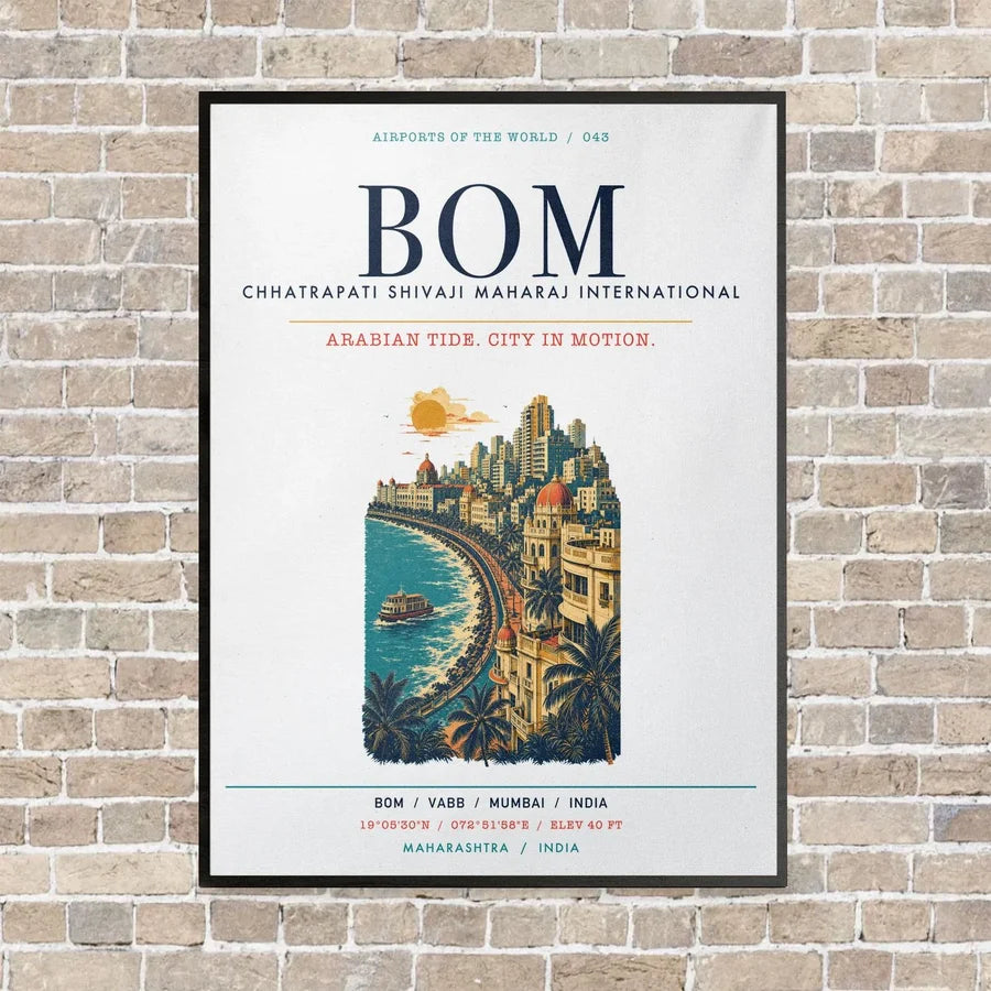 Chhatrapati Shivaji Maharaj International Airport Mumbai BOM vertical canvas print - framed - white background