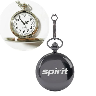 Spirit Airlines aviation pocket watch, brushed metal body with engraved detail.