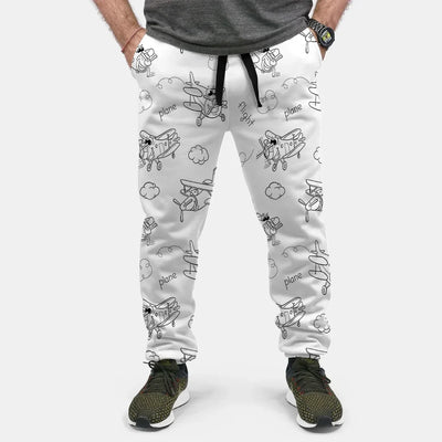 Cartoon Planes aviation design on soft cotton blend 3D-printed sweatpants.