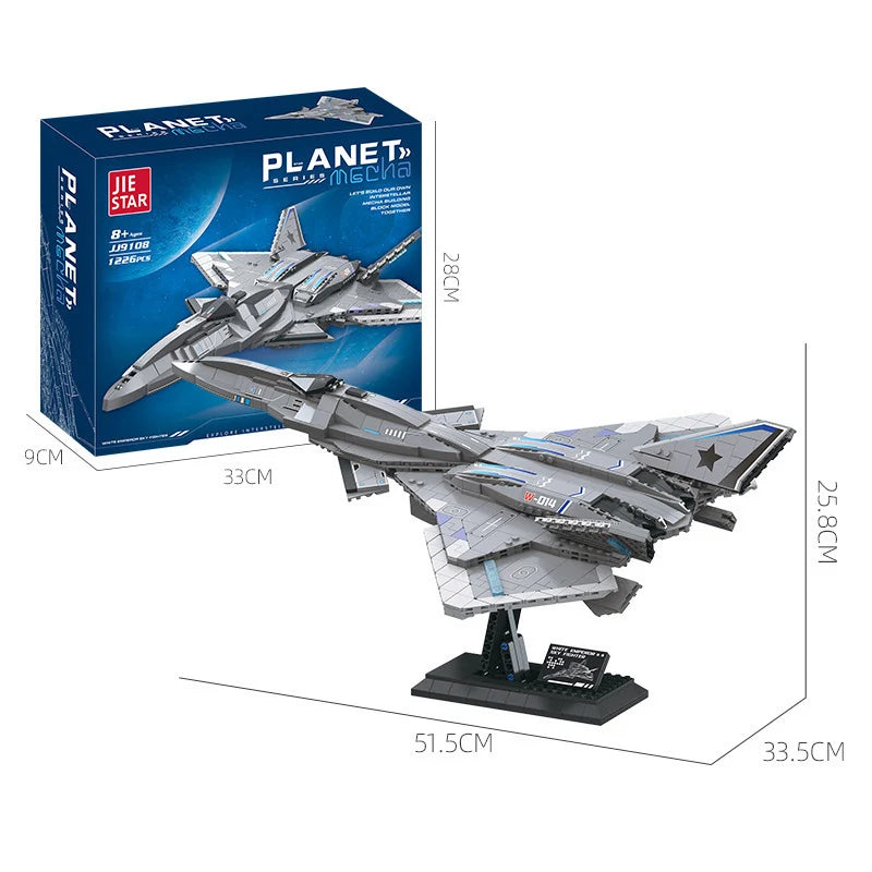 1226pcs South Gate Plan White Emperor Sky Fighter Technical MOC Bricks aviation themed Lego-style model aircraft in ABS plast.