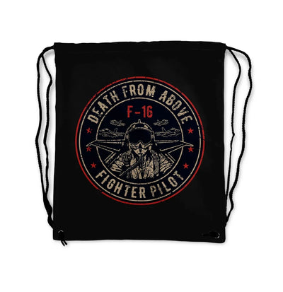 Fighter Jet 16 - Death From Above aviation design drawstring bag, lightweight polyester construction.