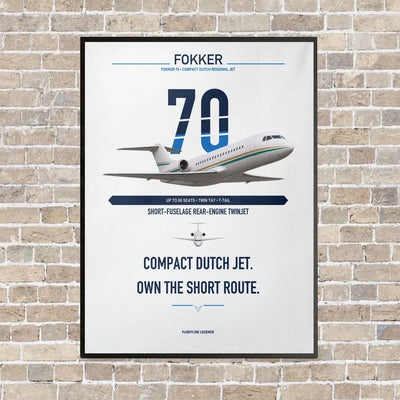 Fokker 70 vertical canvas print - framed - white background