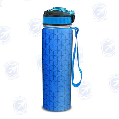 Blue Seamless Airplanes Sports aviation design on sport kettle, insulated bottle with sport spout.