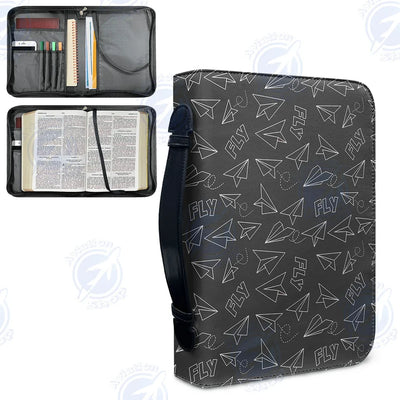 Paper Airplane & Fly (Gray) aviation design PU accessories bag, PU faux leather construction.