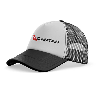 Qantas Airways Airlines aviation embroidery on mesh-back cotton trucker cap.
