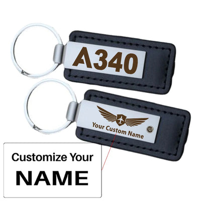 Airbus A340 Flat Text aviation PU leather key chain in PU faux leather.