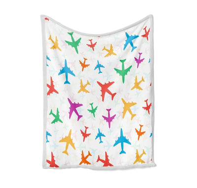 Cheerful Seamless Airplanes Bed Blankets & aviation print on soft fleece blanket.