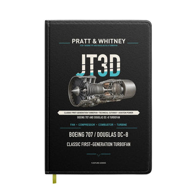 JT3D design on black notebook