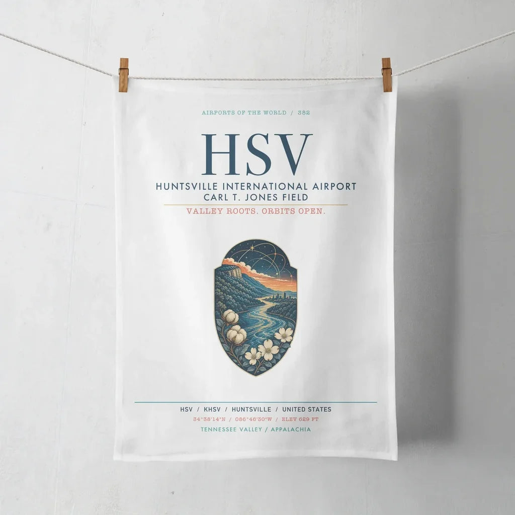 Huntsville International Airport (HSV) design on white towel