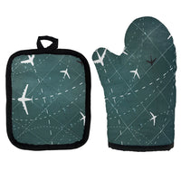 Thumbnail for Travelling with Aircraft (Green) Kitchen Glove & Holder aviation design on durable fabric with insulated lining kitchen glove.