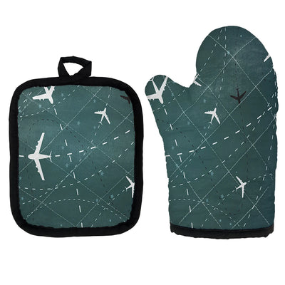 Travelling with Aircraft (Green) Kitchen Glove & Holder aviation design on durable fabric with insulated lining kitchen glove.
