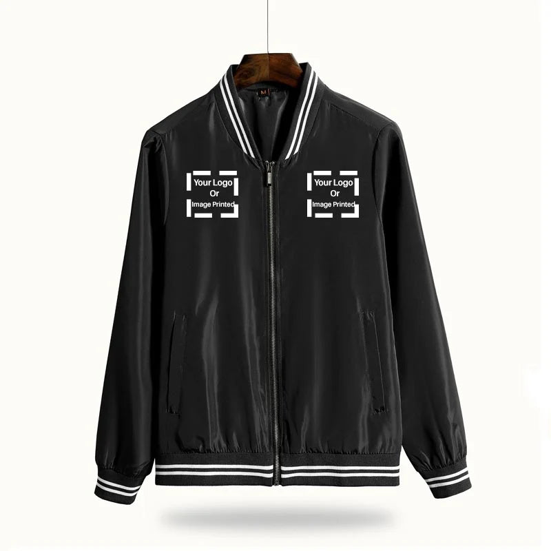 Custom TWO LOGOS aviation design printed on lightweight shell with windproof finish thin spring jacket.