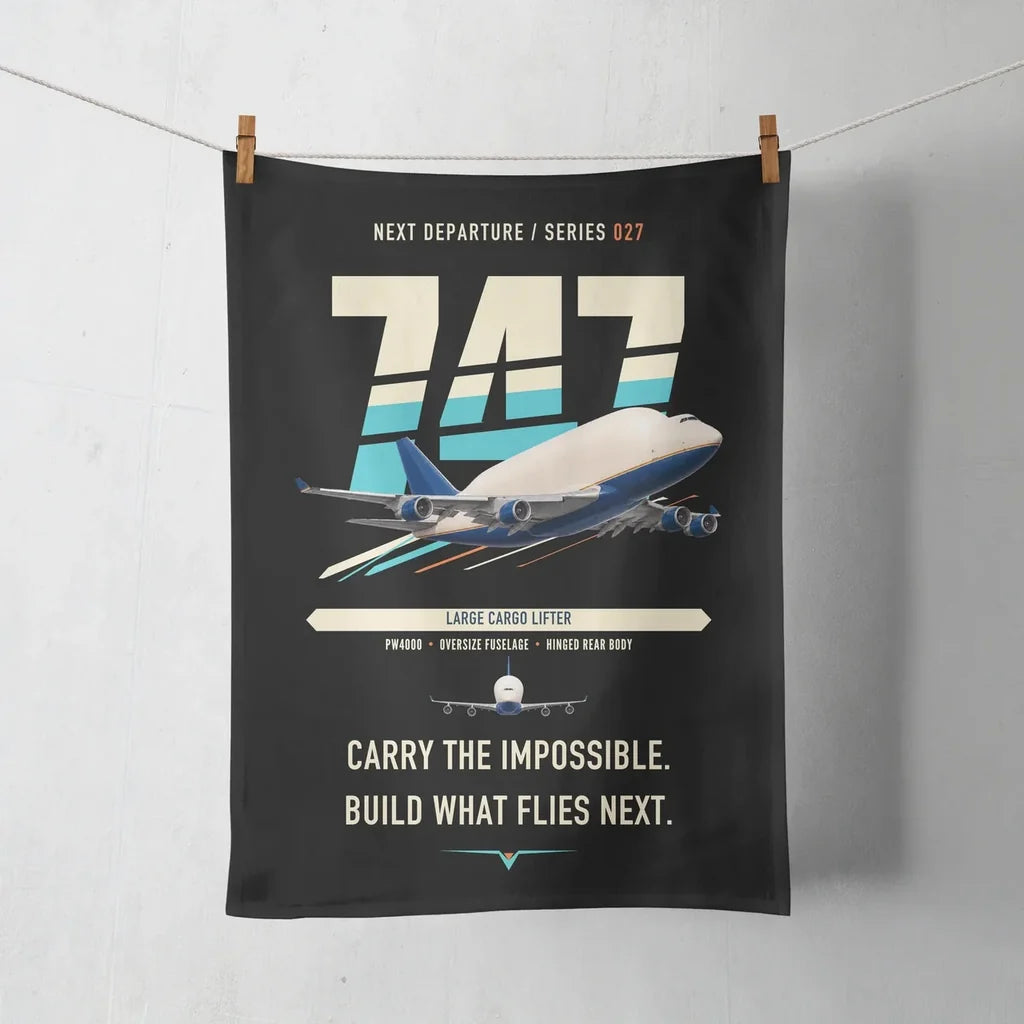 Boeing 747-400 Dreamlifter design on black towel