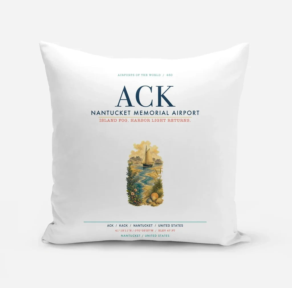Nantucket Memorial Airport (ACK) design on white pillow