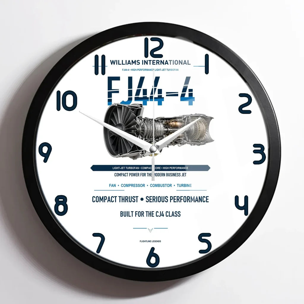 FJ44-4 design on white framed wall clock