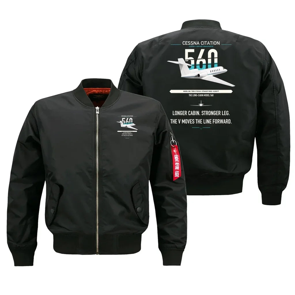 Cessna Citation 560 - Citation V design on black bomber jacket, double-side print