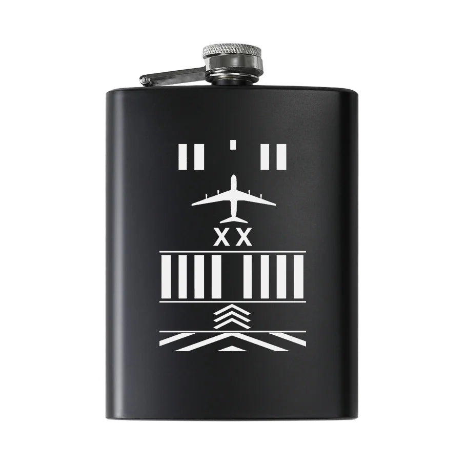 Products Runway (Customizable) aviation design on stainless hip flask, compact pocket-size flask.