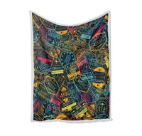 Thumbnail for Dark Coloured Passport Stamps Bed Blankets & aviation print on soft fleece blanket.