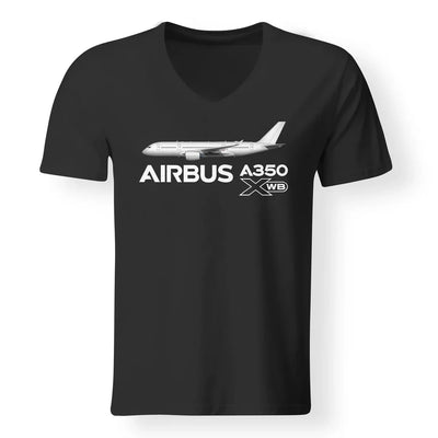 The Airbus A350 WXB aviation design printed on soft cotton V-neck T-shirt.