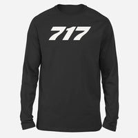 Thumbnail for Boeing 717 Flat Text Long-Sleeve aviation design printed on soft cotton long-sleeve T-shirt.