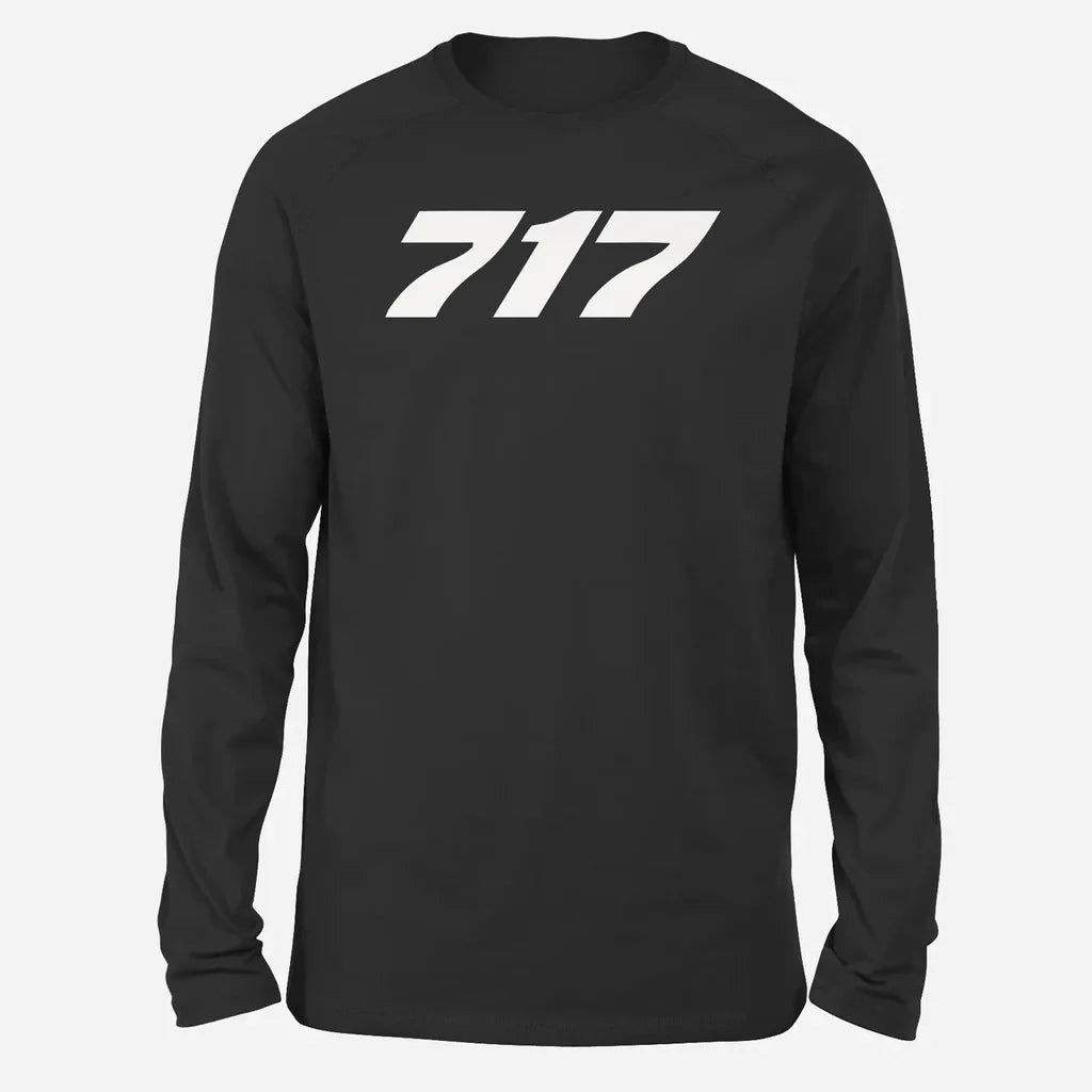 Boeing 717 Flat Text Long-Sleeve aviation design printed on soft cotton long-sleeve T-shirt.