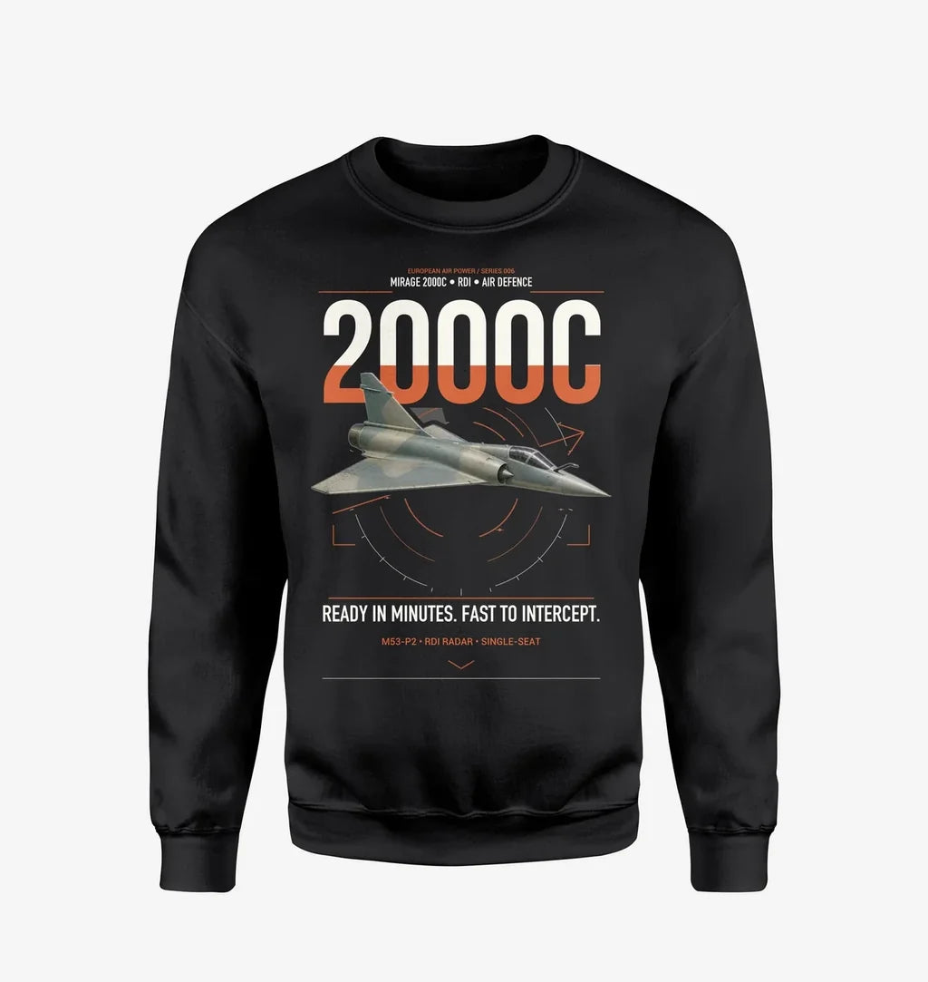 Dassault Mirage 2000C RDI design on black sweatshirt