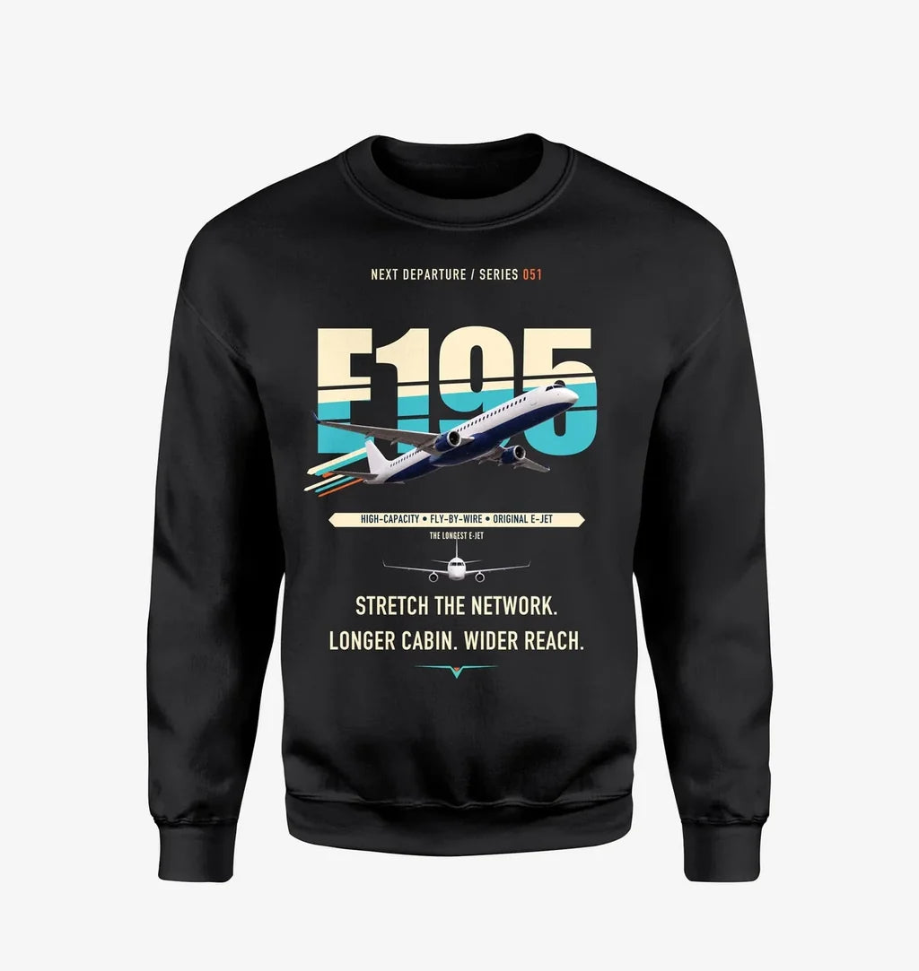 Embraer E195 design on black sweatshirt