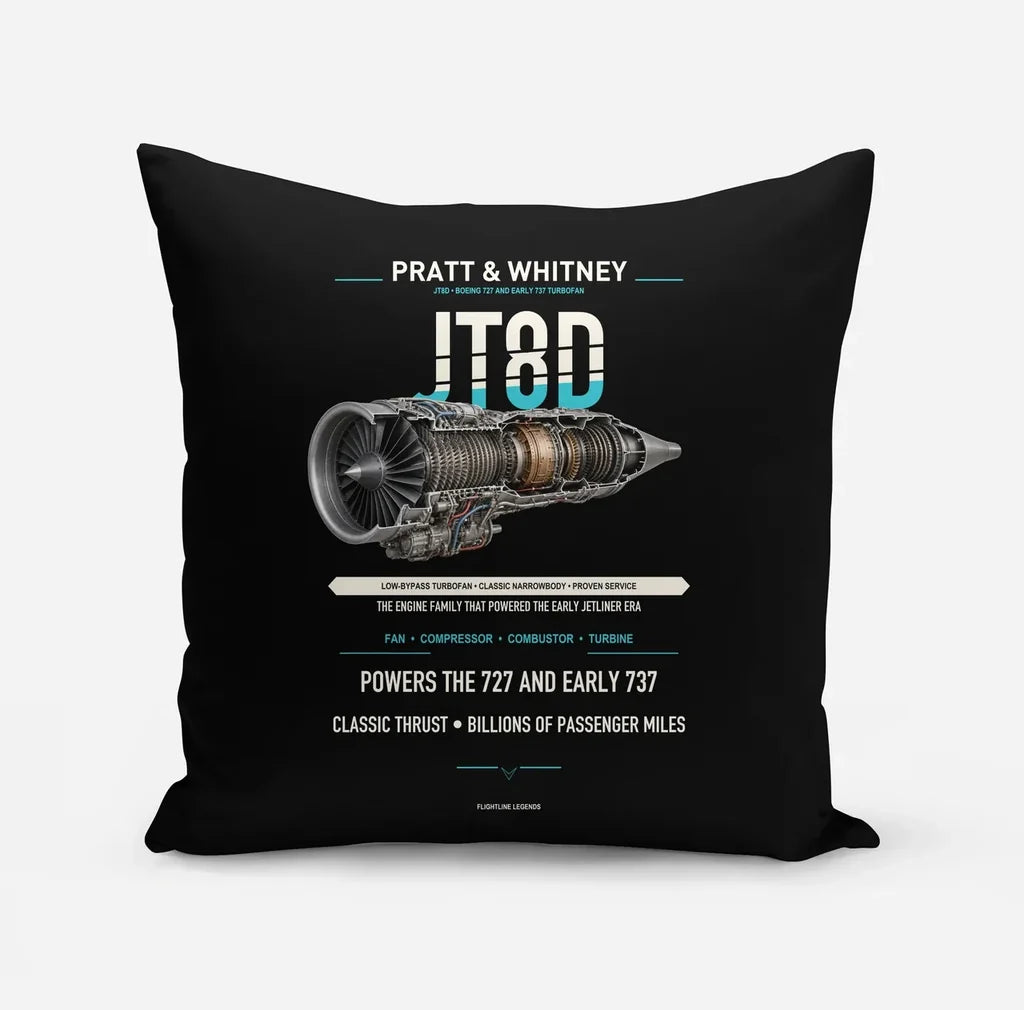 JT8D design on black pillow