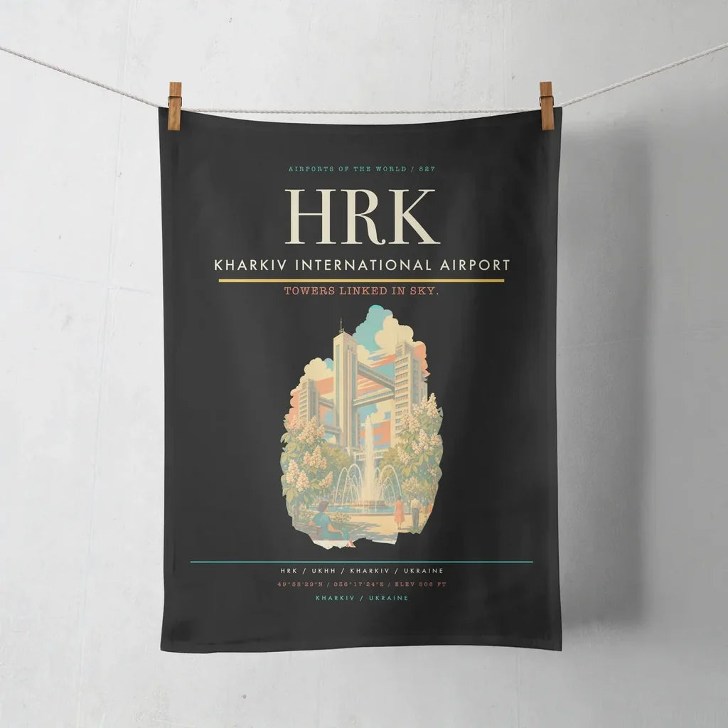 Kharkiv International Airport (HRK) design on black towel
