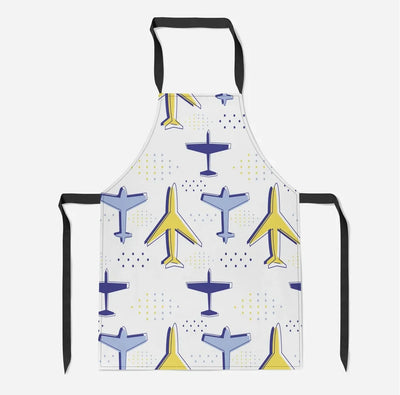 Very Colourful Airplanes aviation design on durable cotton blend kitchen apron.