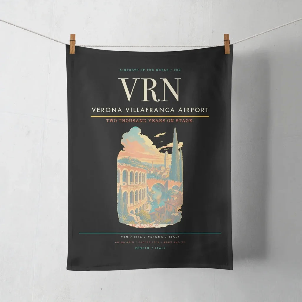 Verona Villafranca Airport (VRN) design on black towel