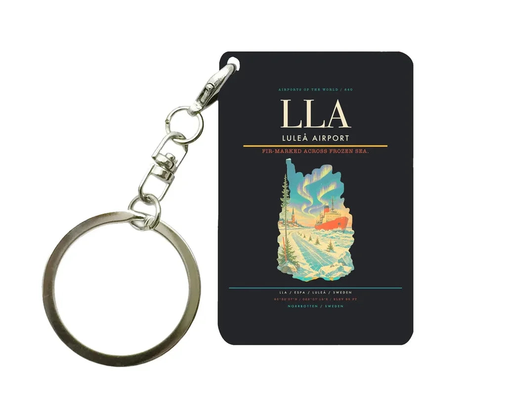 Luleå Airport (LLA) design on black key chain