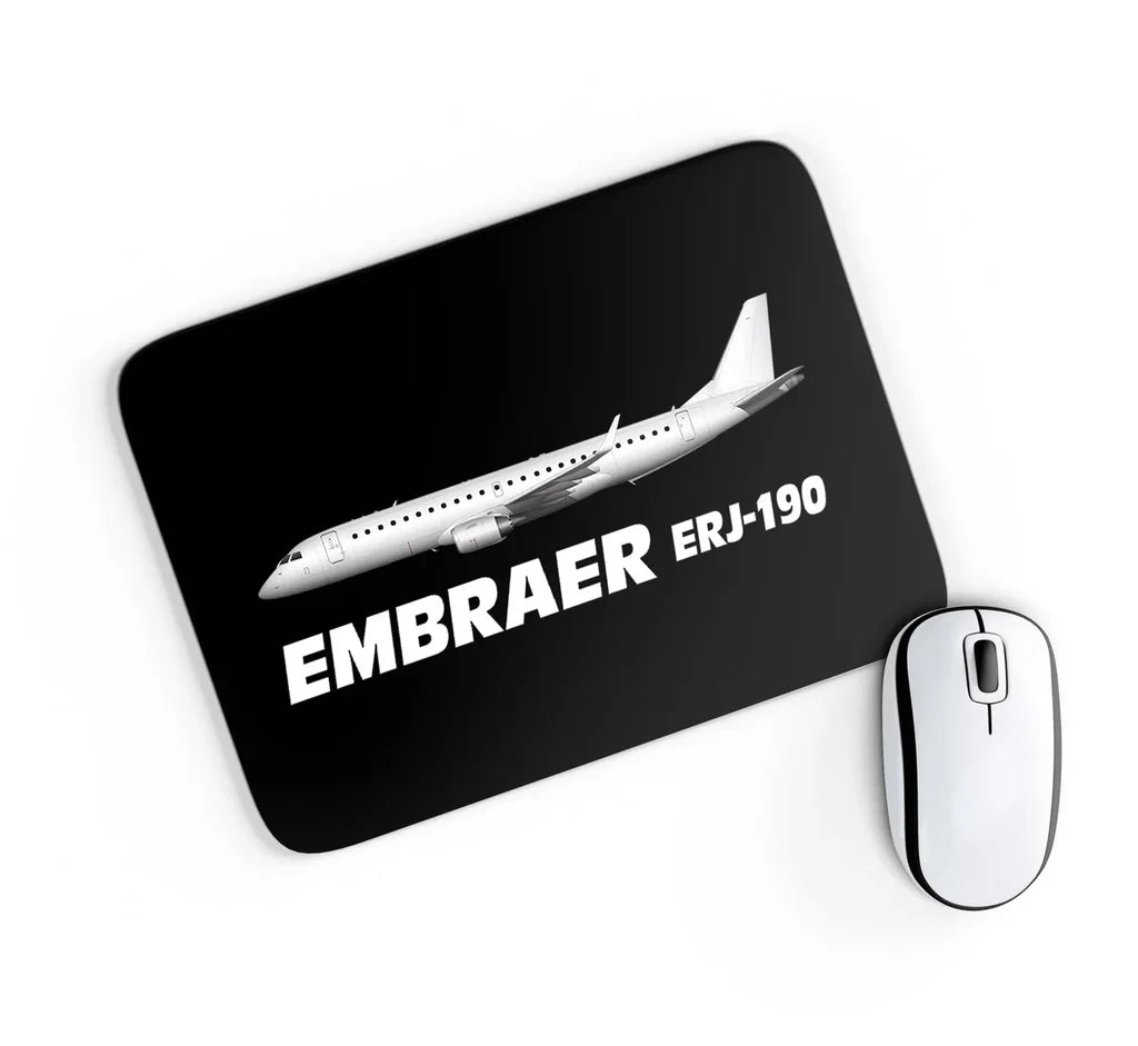 The Embraer ERJ-190 aviation design on neoprene with anti-slip base mouse pad.