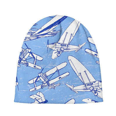 Retro & Vintage Airplanes aviation embroidery on soft knit fabric 3D knit beanie.