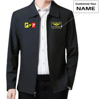 Thumbnail for Flat Colourful 757 aviation design printed on modern wool-blend shell with tailored fit stylish coat.