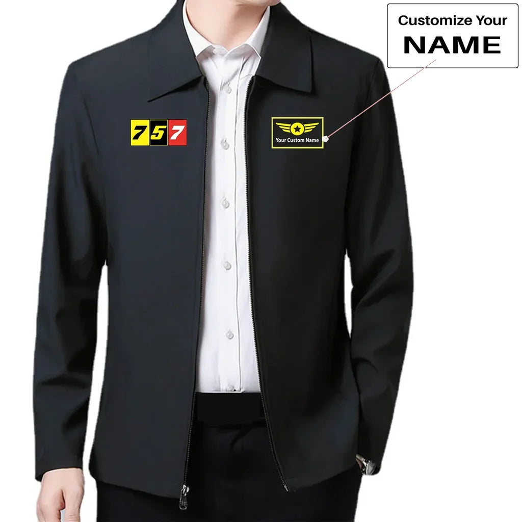 Flat Colourful 757 aviation design printed on modern wool-blend shell with tailored fit stylish coat.