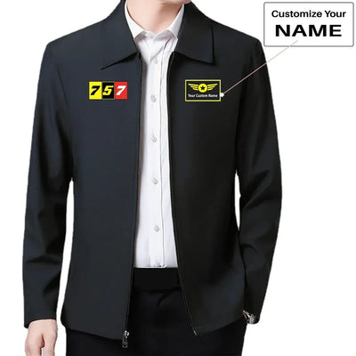 Flat Colourful 757 aviation design printed on modern wool-blend shell with tailored fit stylish coat.