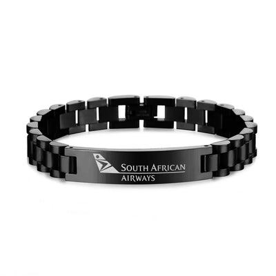 South African Airways aviation chain bracelet, stainless steel body with engraved detail.