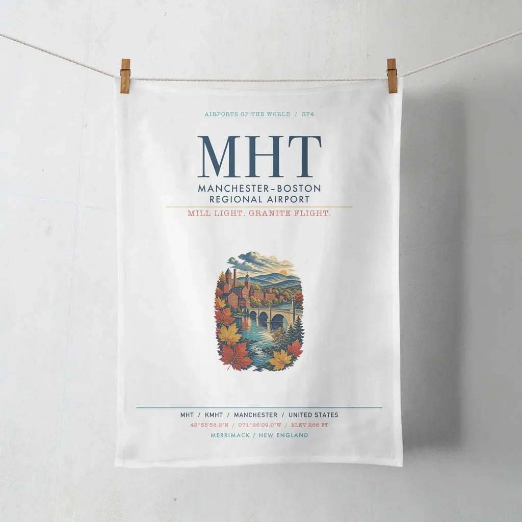 Manchester–Boston Regional Airport (MHT) design on white towel