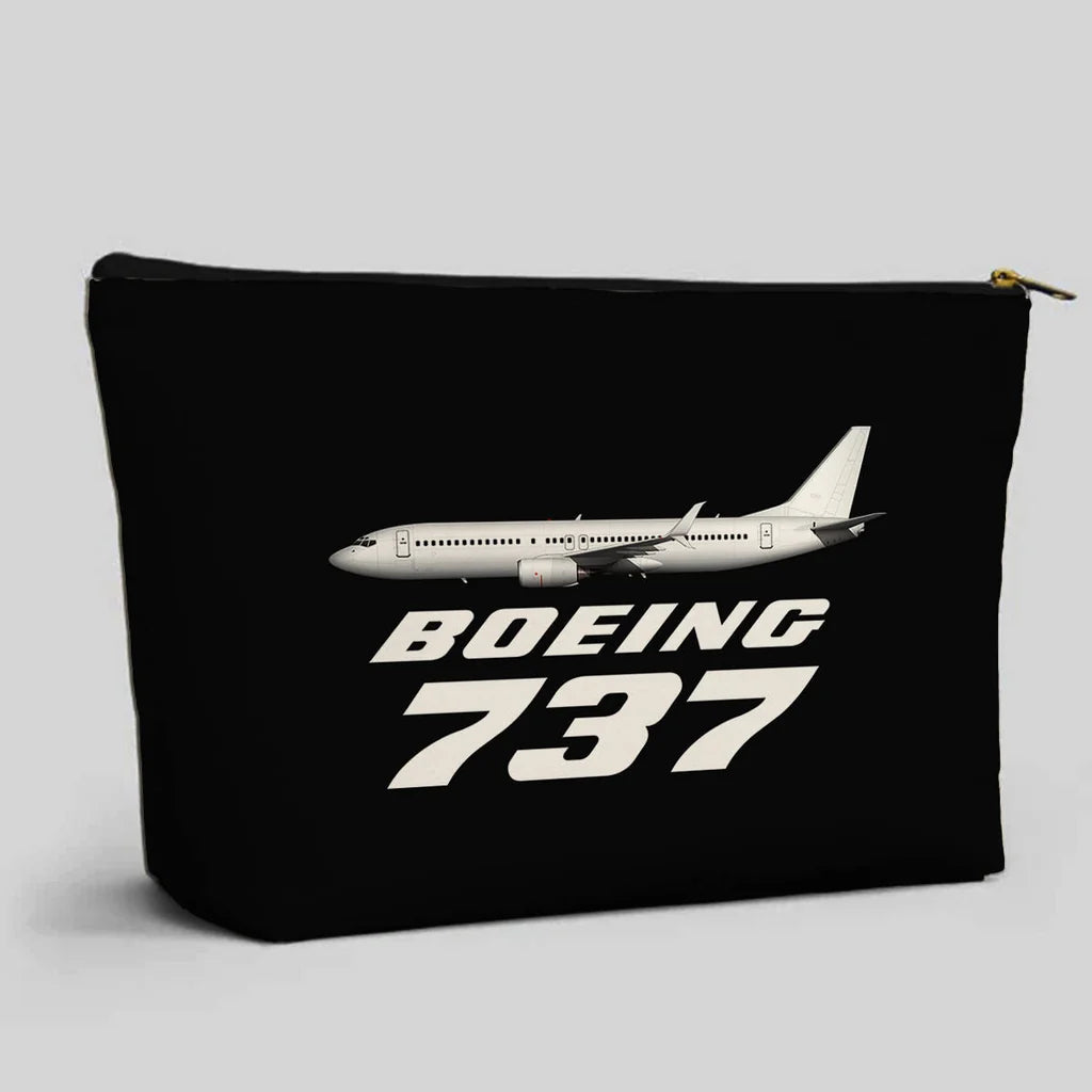 The Boeing 737 aviation design zipper pouch, durable polyester construction.