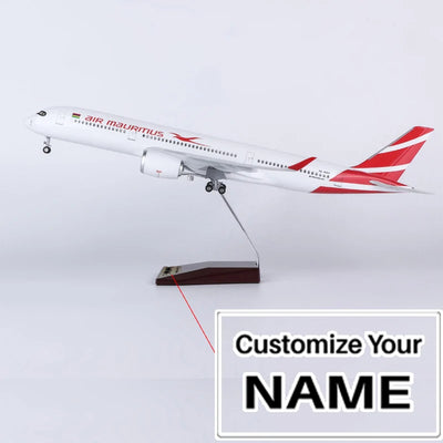 Side view of Air Mauritius Airbus A350 Airplane Model (1/142 Scale) aviation LED model airplane in diecast metal with LED lig.