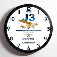 Thumbnail for Piper J-3 Cub design on white framed wall clock