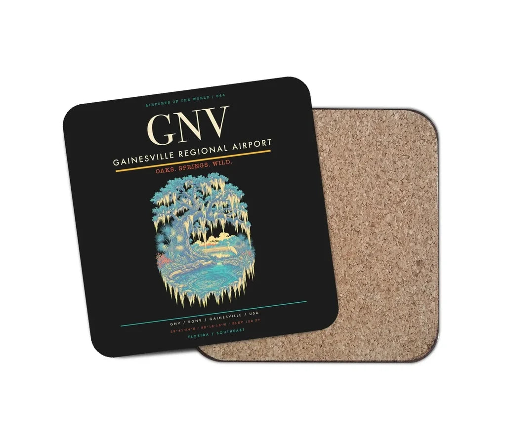 Gainesville Regional Airport (GNV) design on black 1 piece coaster