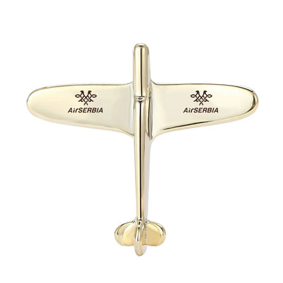 Side view of Air Serbia Airlines Airplane Shape aviation airplane-shape brooch in polished alloy, polished finish.