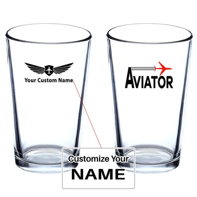 Aviator Beer & aviation design on beer water glass, versatile drinkware.