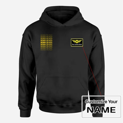 Born To Fly Opacity aviation design on soft cotton blend men's hoodie with small chest logo.